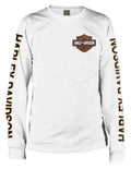 Harley-Davidson® Men's Long Sleeve Orange Bar & Shield White Tee Shirt
