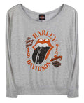 Harley-Davidson® Womens Rolling Stones Highway Long Sleeve Off-Shoulder Tee, Gray