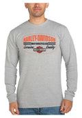 Harley-Davidson® Men's Tracking Text Long Sleeve Crew-Neck Cotton Shirt - Gray