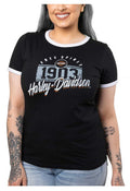 Harley-Davidson® Women's Collegiate Short Sleeve Ringer Tee - Black/White