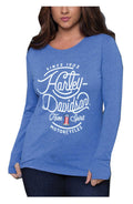 Harley-Davidson® Women's Frolic Long Sleeve High-Low Scoop Neck Shirt, Blue