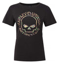 Harley-Davidson Women's Camo Willie G Skull Scoop Neck Short Sleeve Tee, Black