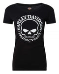 Harley-Davidson Women's Willie G Skull Logo Round Neck Short Sleeve Tee, Black