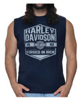 Harley-Davidson® Men's Forged In Sleeveless Crew-Neck Cotton Muscle Shirt, Navy