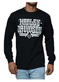 Harley-Davidson® Men's Streets Long Sleeve Cotton Crew-Neck Shirt, Black