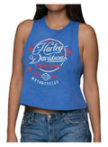 Harley-Davidson® Women's Heritage Racerback Crop Tank Top, Heather True Royal