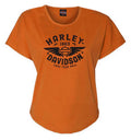 Harley-Davidson® Women's Embellished Gold Fest Crew-Neck Short Sleeve Tee, Orange
