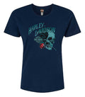 Harley-Davidson® Women's Frenzy Skull Short Sleeve Poly-Blend Tee, Midnight Navy