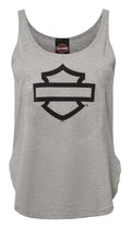 Harley-Davidson® Women's Open Bar & Shield Curved Hem Sleeveless Tank Top, Gray