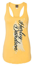 Harley-Davidson Women's Road Diva Script Sleeveless Racerback Tank Top, Yellow