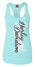 Harley-Davidson® Women's Road Diva Script Sleeveless Racerback Tank Top, Sky Blue