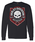 Harley-Davidson® Men's Distressed Ragged Skull Crew-Neck Long Sleeve Shirt, Black