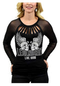 Liberty Wear Women's Live Legendary Mesh Long Sleeve Scoop Neck Shirt - Black