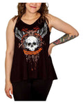 Liberty Wear Women's Embellished Laurel Skull Sleeveless Tank Top - Black
