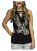 Liberty Wear Women's Embellished Soaring Eagle Bike Sleeveless Tank Top - Black