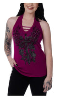Liberty Wear Women's Embellished Vengeance Dagger Halter Top - Magenta Pink