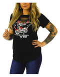 Liberty Wear Women's Embellished Wyld Ride Slit Neckline Short Sleeve Tee, Black