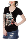 Liberty Wear Women's Dare Devil Heart Embellished Short Sleeve T-Shirt - Black