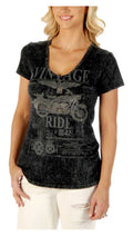 Liberty Wear Women's Vintage Ride Embellished V-Neck Short Sleeve Tee - Gray