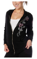 Liberty Wear Women's Barbed Wire & Roses Zip-Up Light-Weight Hoodie - Black