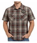 Harley-Davidson Men's Plaid Button Short Sleeve Shirt, Brown