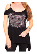 Harley-Davidson® Women's Embellished Open Shoulder Short Sleeve Tee, Black