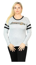 Harley-Davidson Women's Eatin Dust Crew Neck Striped Longsleeve Tee Shirt, Gray