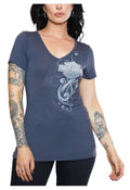 Harley-Davidson Women's Embellished B&S Short Sleeve V-Neck Tee - Gray
