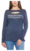 Harley-Davidson Women's Embellished H-D Long Sleeve Cut-Out Shirt - Gray