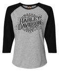 Harley-Davidson Women's Engrained 3/4 Sleeve Raglan Top - Black/Heather Gray