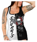 Liberty Wear Women's Sturgis Zip Front Sleeveless Tank Top - Black/White