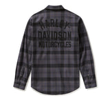 Men's Racer Font Yarn Dyed Plaid Shirt - Plaid - Asphalt & Harley Black