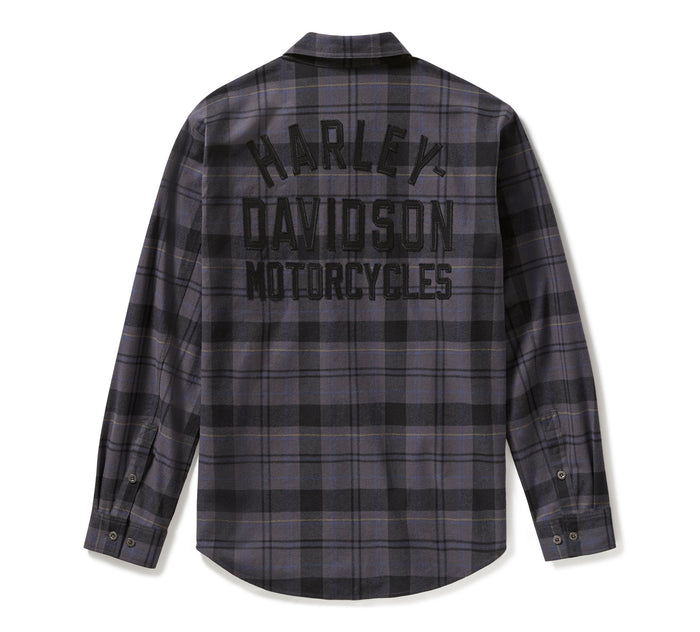 Men's Racer Font Yarn Dyed Plaid Shirt - Plaid - Asphalt & Harley Black