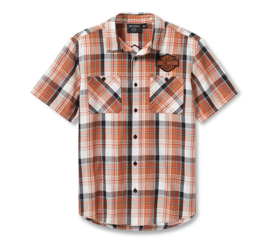 Men's Bar & Shield Plaid Shirt - VIntage Orange & Amber Brown