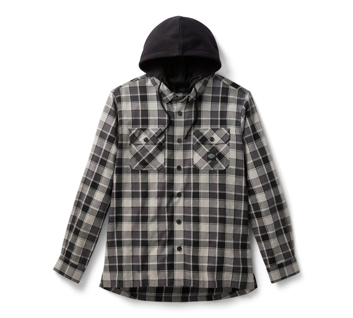 Men's Hooded Plaid Long Sleeve Shirt
