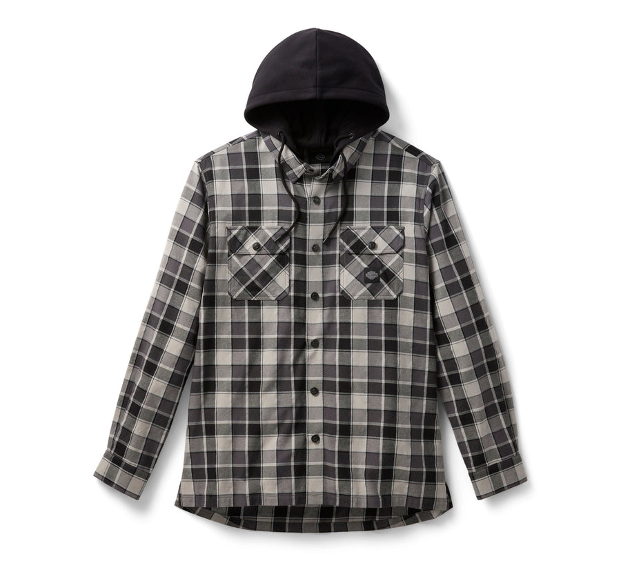 Men's Hooded Plaid Long Sleeve Shirt