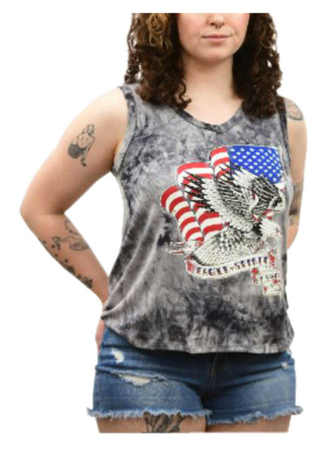 Liberty Wear Women's Embellished American Eagle Sleeveless Tank Top, Wash Gray