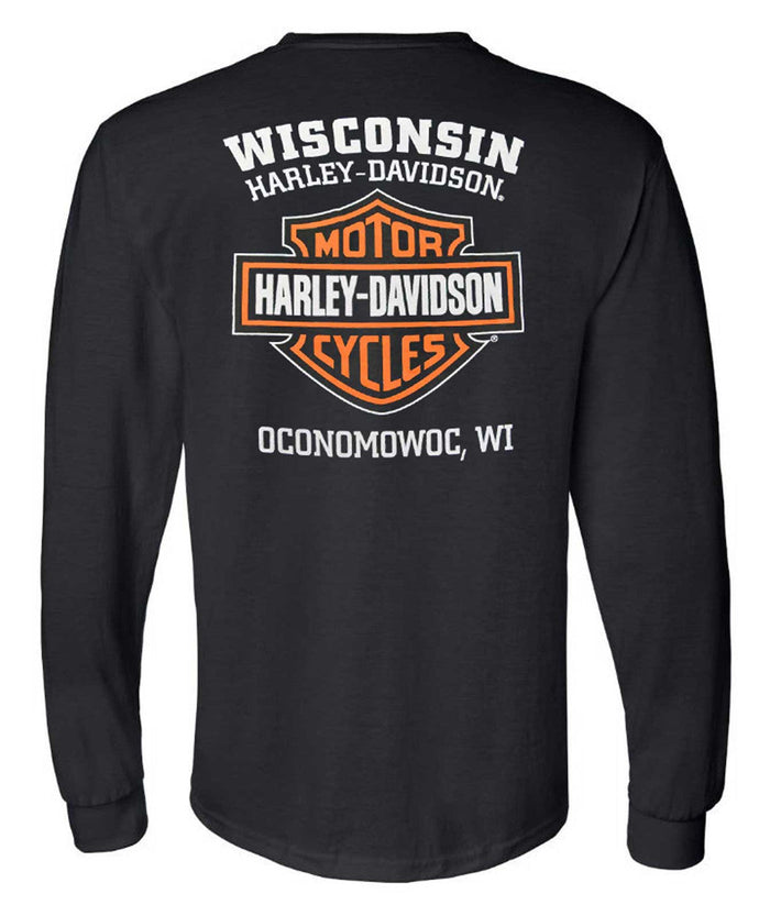 Harley-Davidson® Men's Long Sleeve Orange Bar & Shield Black Shirt 30291744
