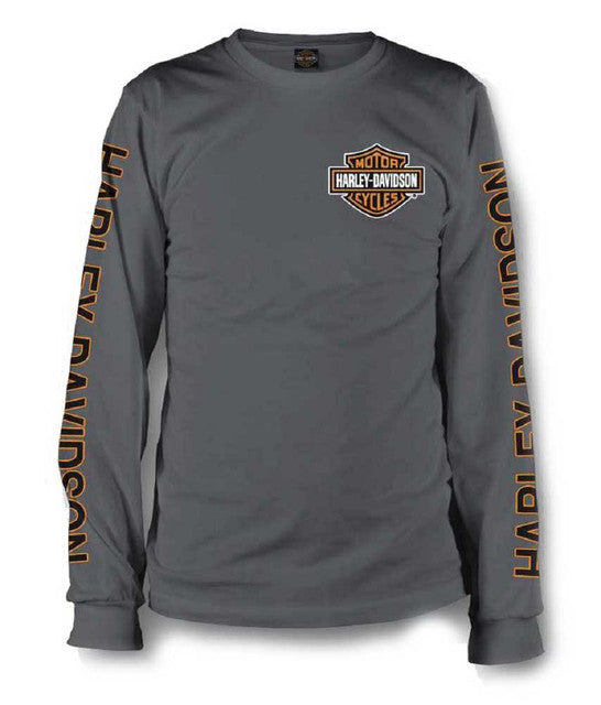 Harley-Davidson® Men's Long Sleeve Orange Bar & Shield Grey Shirt 30291963