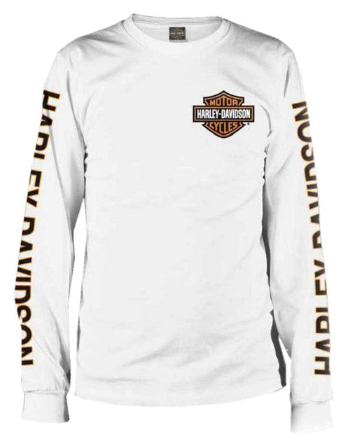 Harley-Davidson® Men's Long Sleeve Orange Bar & Shield White Shirt 30291964