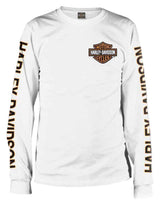 Harley-Davidson® Men's Long Sleeve Orange Bar & Shield White Tee Shirt
