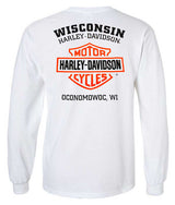 Harley-Davidson® Men's Long Sleeve Orange Bar & Shield White Shirt 30291964