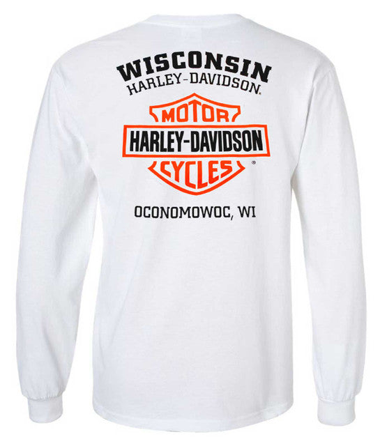 Harley-Davidson® Men's Long Sleeve Orange Bar & Shield White Shirt 30291964