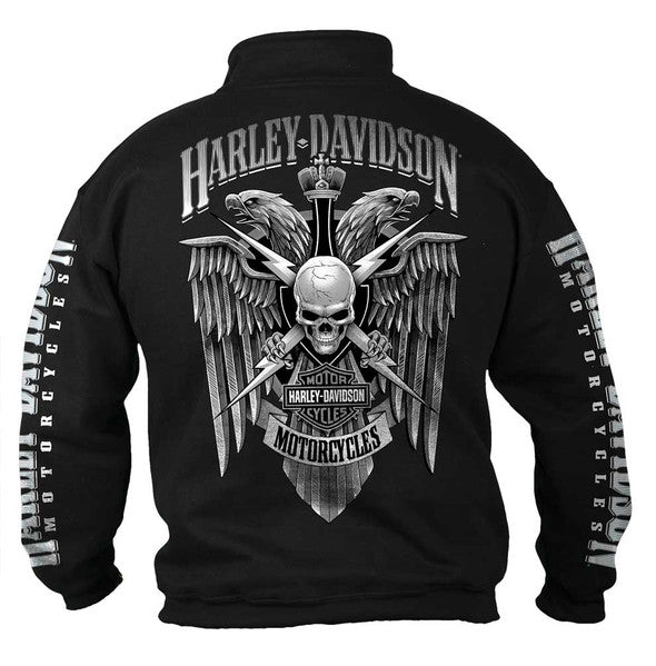 Harley-Davidson® Men's Lightning Crest 1/4 Zip Cadet Pullover Sweatshirt, Black