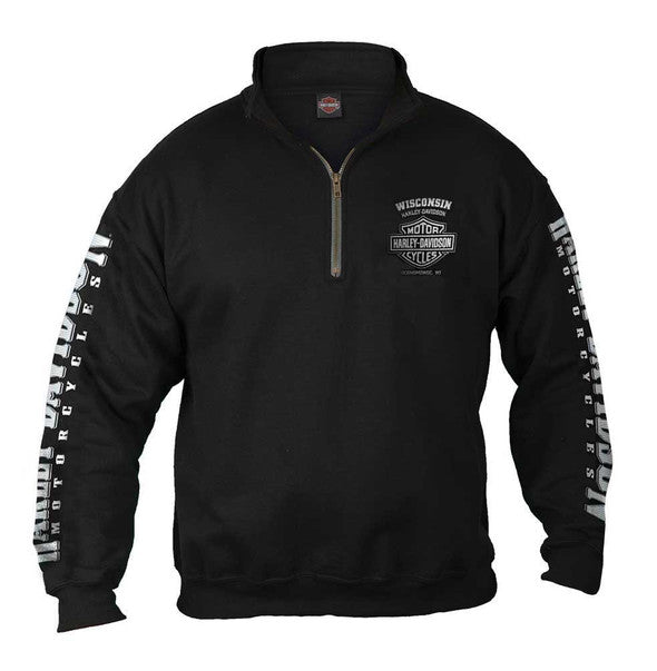 Harley-Davidson® Men's Lightning Crest 1/4 Zip Cadet Pullover Sweatshirt, Black
