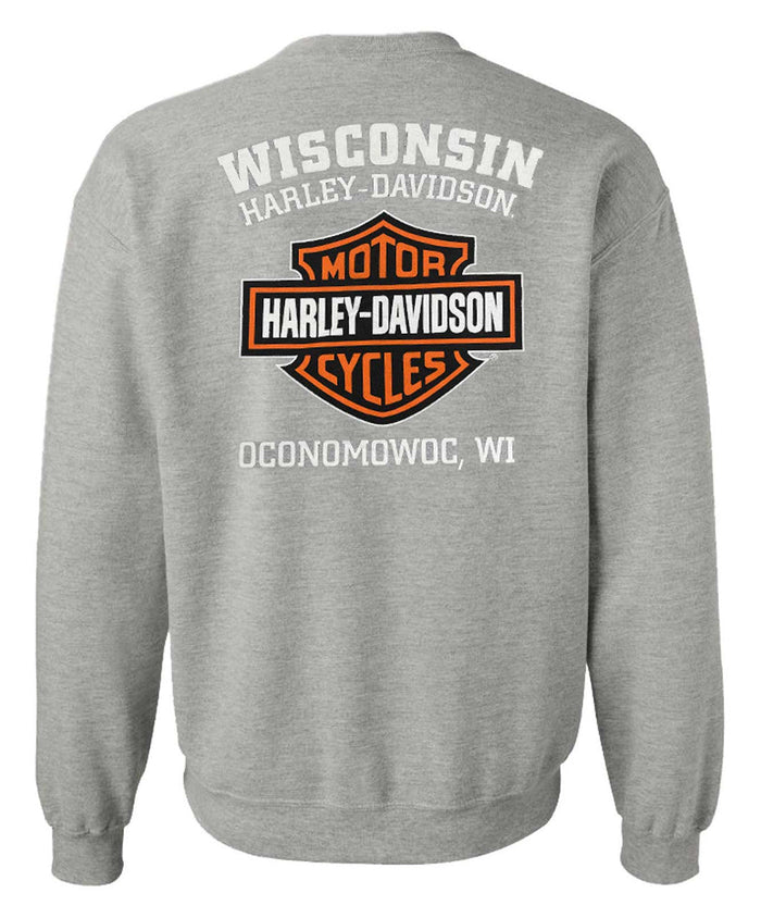 Harley-Davidson® Mens Bar & Shield Long Sleeve Crew Neck Fleece Sweatshirt, Gray