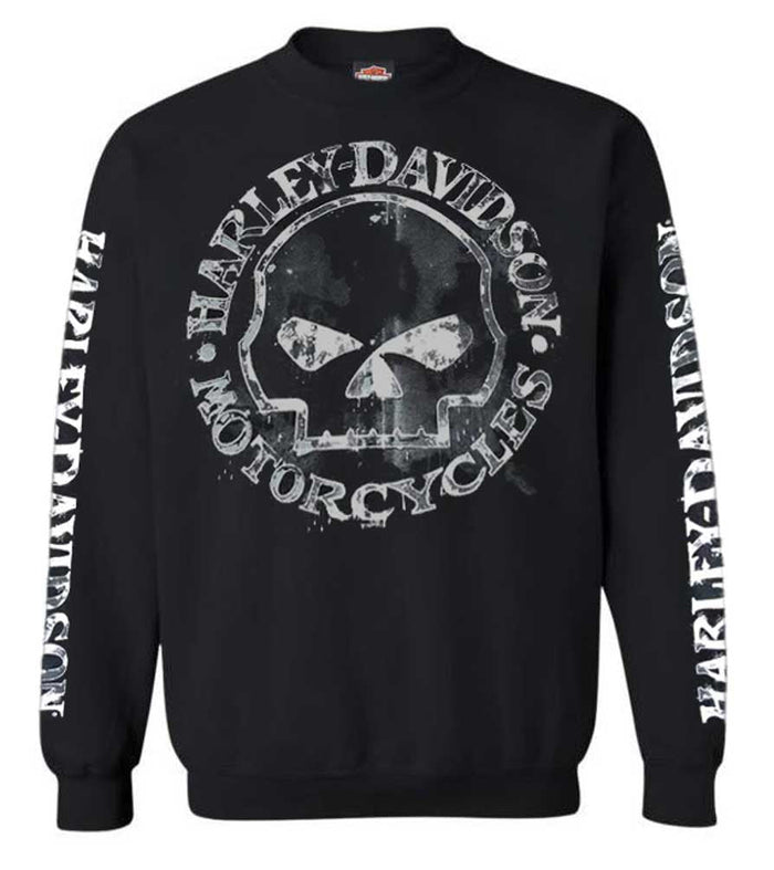 Harley-Davidson® Men's Willie G Skull Sweatshirt, Black Crew Pullover 30296649