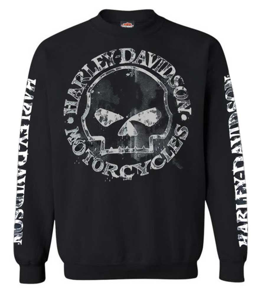 Harley-Davidson® Men's Willie G Skull Sweatshirt, Black Crew Pullover 30296649