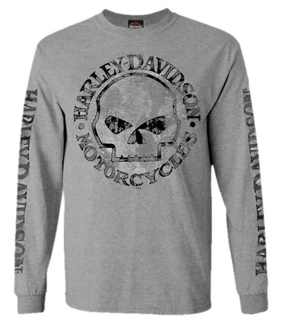 Harley-Davidson® Men's Shirt, Willie G Skull Long Sleeve Tee, Gray 30296651