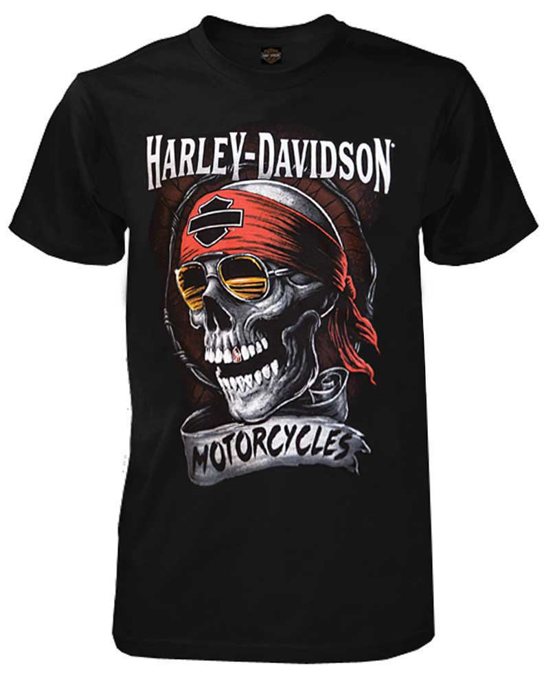 Harley-Davidson® Men's Distressed Shady Skull Short Sleeve T-Shirt, Solid Black